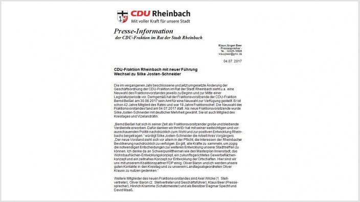 CDU-Fraktion Rheinbach mit neuer Führung Wechsel zu Silke Josten-Schneider